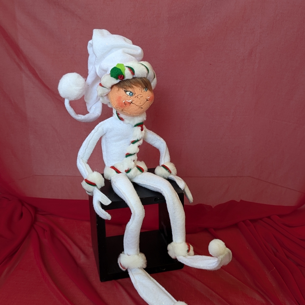 Annalee White Peppermint Twist Elf Christmas Holiday Decor